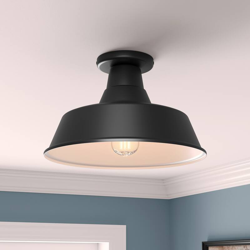 R Series 1-Light Classic Warehouse Shade Satin Black - Satin Black