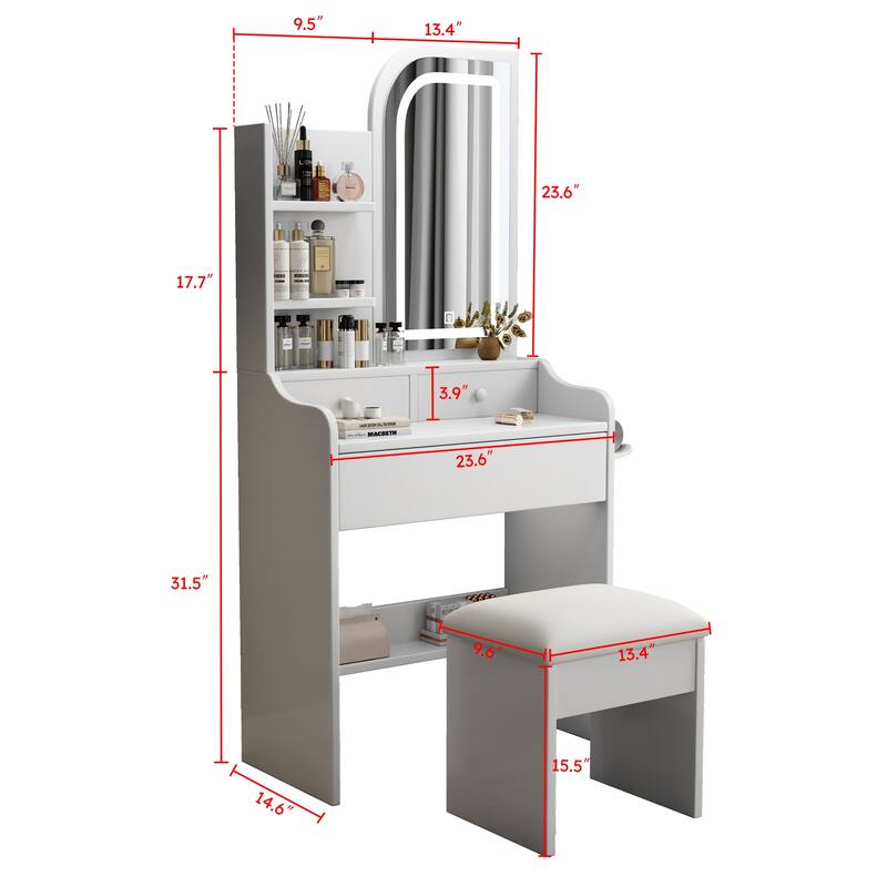Fashion Vanity Desk with Mirror and Lights for Makeup with hair dryer holder and Chair, Vanity Mirror with Lights