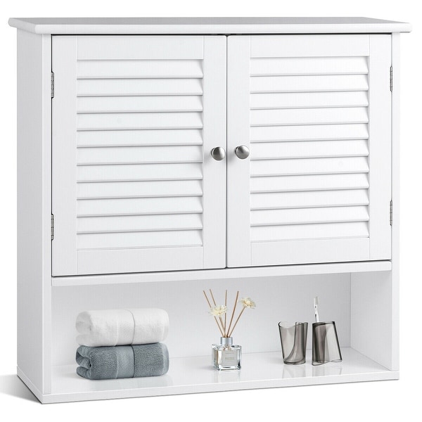 Gymax Bathroom Wall Storage Cabinet Double Doors Shelves Kitchen Medicine Organizer