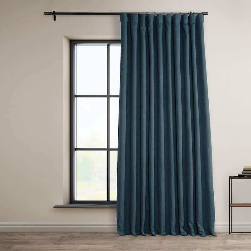 Exclusive Fabrics Faux Linen Extra Wide Room Darkening Curtain Panel - 100 X 96 - Story Blue