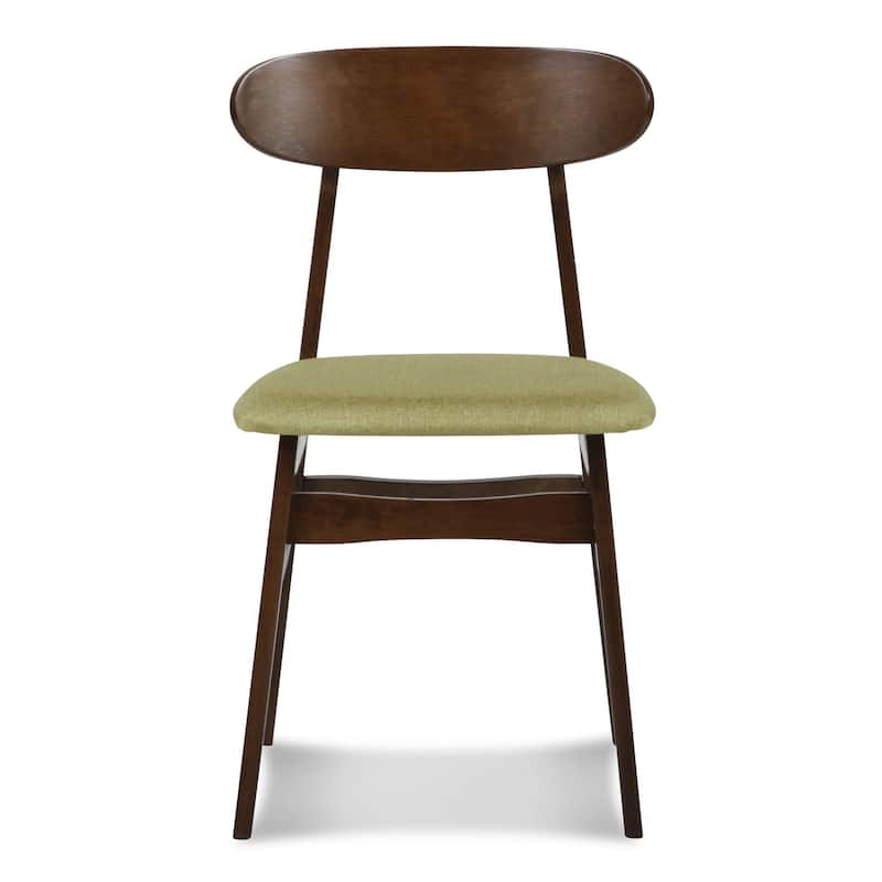 Bev 20 Inch Set of 2 Dining Chairs, Green Cushions, Dark Brown Rubberwood