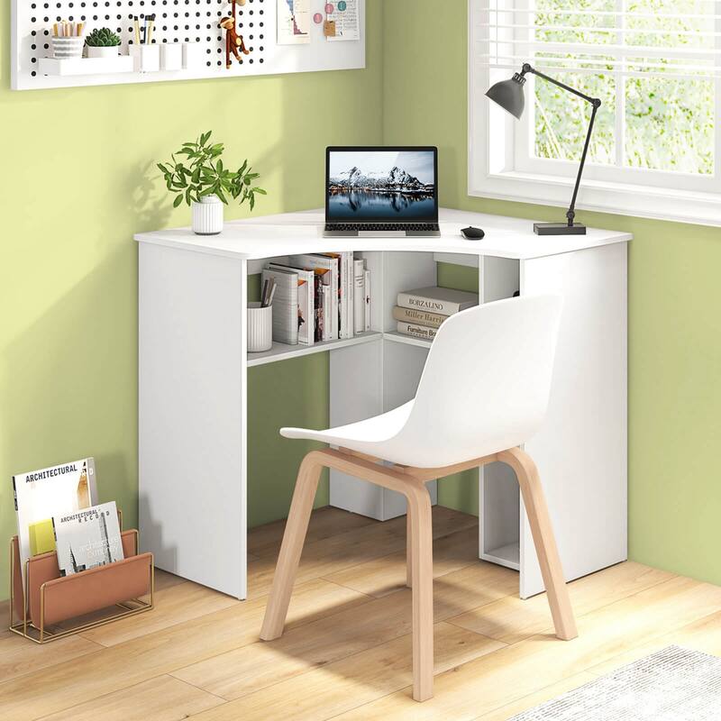 Costway L-Shaped Computer Desk with Storage Shelves Adjustable Shelf