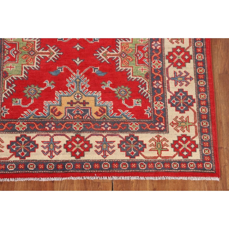 Kazak Oriental Area Rug Hand-Knotted Bedroom Red Wool Carpet - 4'2" x 6'0"