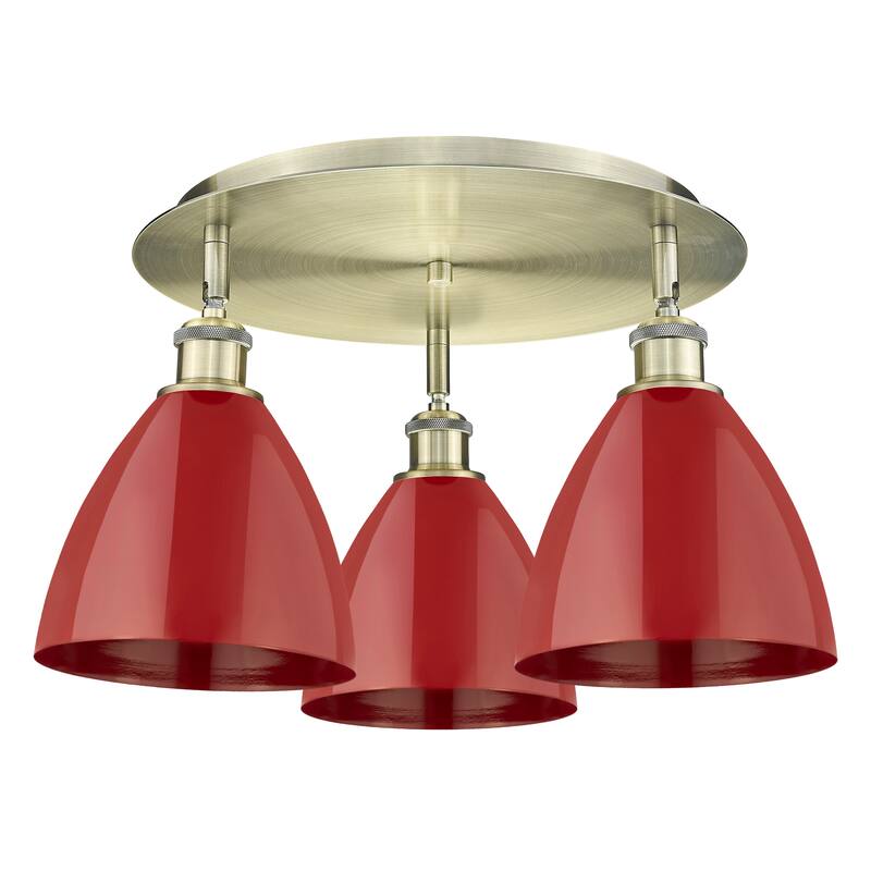 Innovations Lighting Ballston - 3 Light 19" Flush Mount - Antique Brass/Red