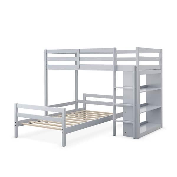 slide 2 of 29, Costway Twin Over Twin Loft Bunk Bed Wood w/Bookcase Guardrail Ladder - 79.5'' x 44'' x 58.5''