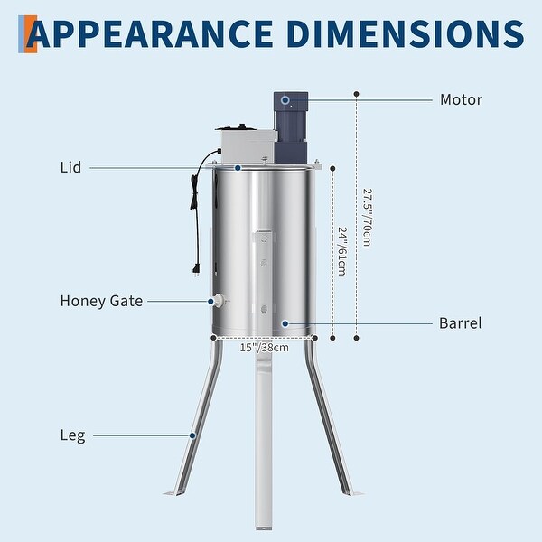 Electric Honey Extractor, Stainless Steel Honey Spinner Adjustable