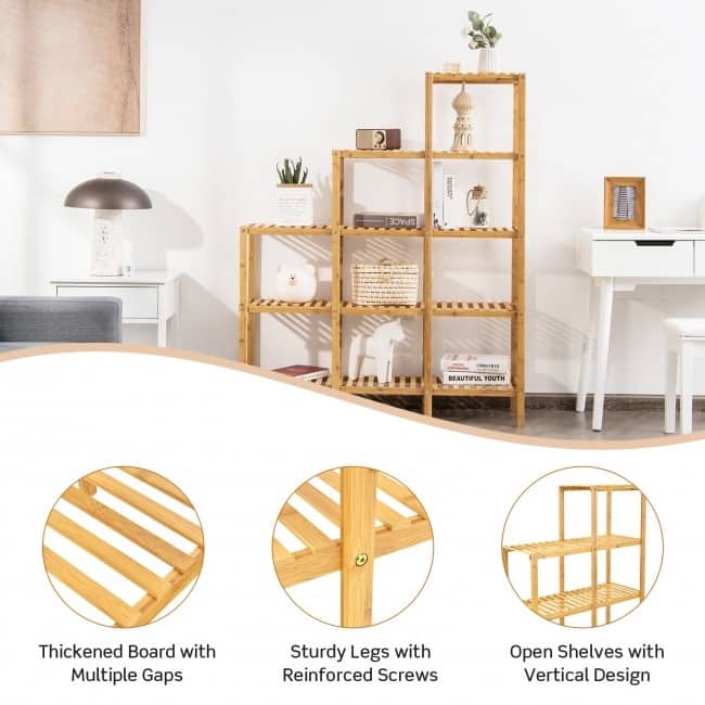 Multifunctional Bamboo Shelf Display Organizer - Bamboo color - 45.5" x 12.5" x 55.5" (L x W x H)