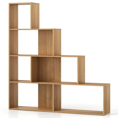 Engineered Wood Geometric Bookcase with 6 Cubes 4 Tier - 60" x 11" x 64" (L x W x H)