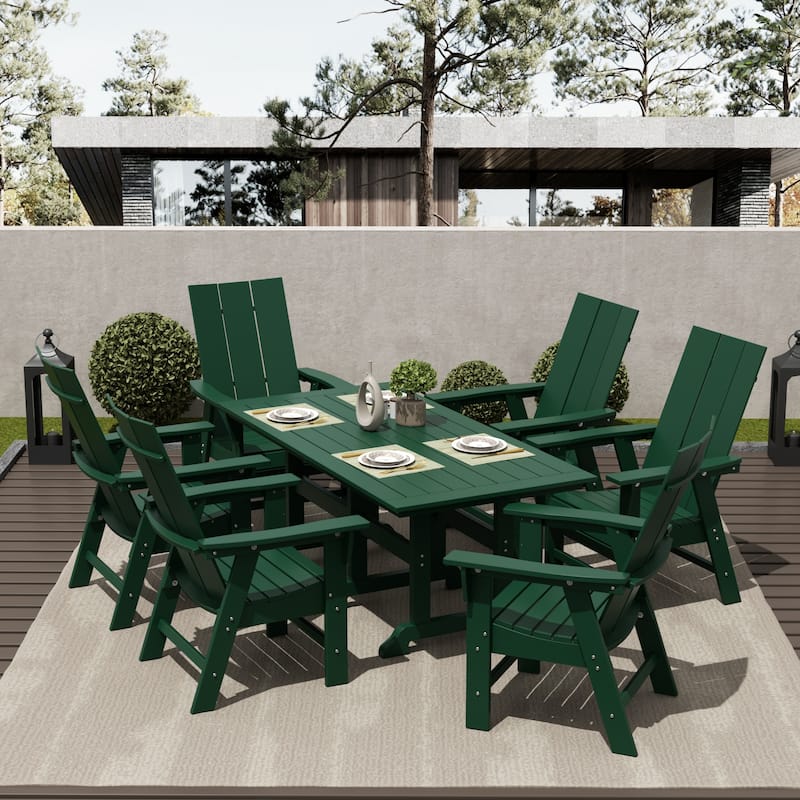 Shoreside 7-Piece Rectangular Poly Eco-Friendly All Weather Outdoor Dining Set - Dark Green
