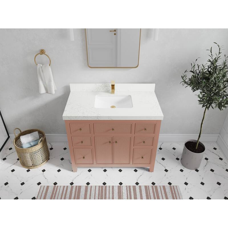 Willow Collections 42 in W x 22 in D Sonoma Free Standing Reeded Single Sink Bathroom Vanity with Countertop