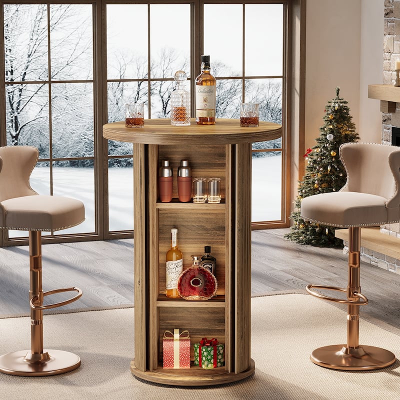 35.4" Rustic Round High Top Pub Bistro Wood Cocktail Bar Table