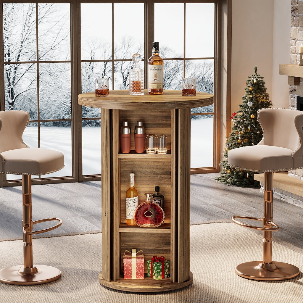 Round Bar Table, 35.4" Rustic High Top Wood Cocktail Unit