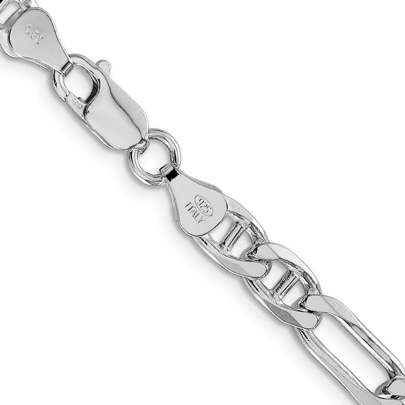 Curata 925 Sterling Silver Rhodium 6.5mm Figaro Mariner Anchor Chain Necklace for Men