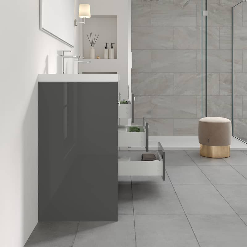 Eviva Lugano 60 inch Gray Modern Double Sink Bathroom Vanity with White Integrated Acrylic Top - 60"