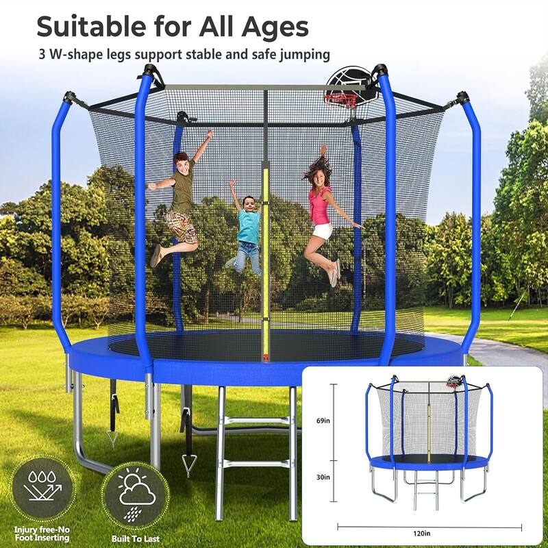 Upgraded 8FT/10FT/12FT/14FT Trampoline, Outdoor Trampoline with Basketball Hoop
