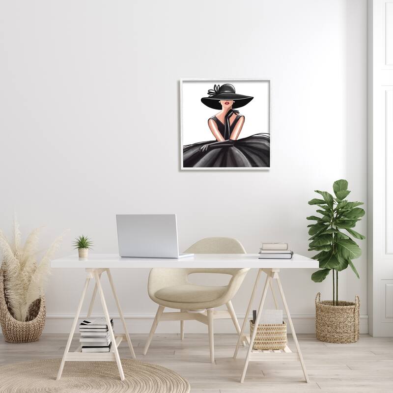Stupell High End Fashion Glam Pose Luxurious Black Dress Framed Wall Art