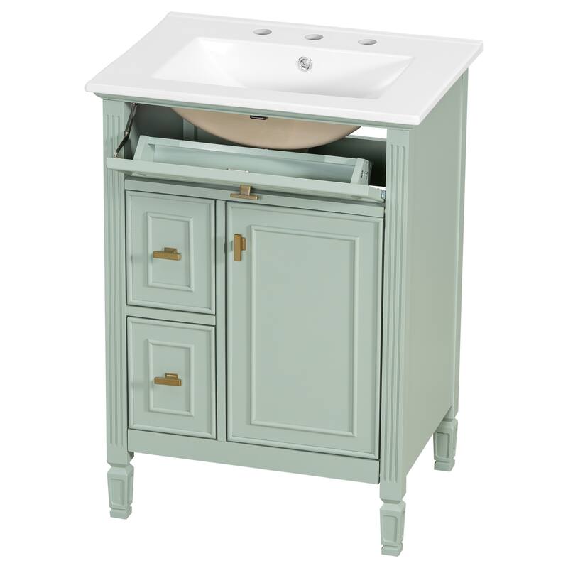 24 Inch Bathroom Vanity with Ceramic Sink Combo, Undermount Vanity Sink Cabinet Bathroom Storage Cabinet for Small Space