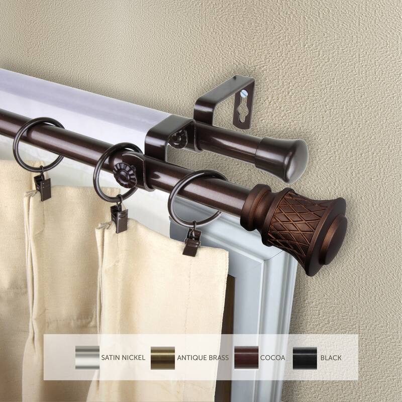 InStyleDesign Simona Adjustable Double Curtain Rod 13/16 inch dia. - 48 to 84 inches - Cocoa