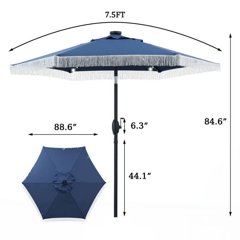 Autlaycil 7.5 ft Patio Umbrella with Tassel, 18 LED Lights Solar Umbrella