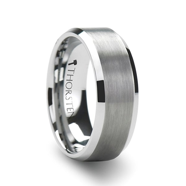 SHEFFIELD Flat Beveled Edges Tungsten Ring with Brushed Center