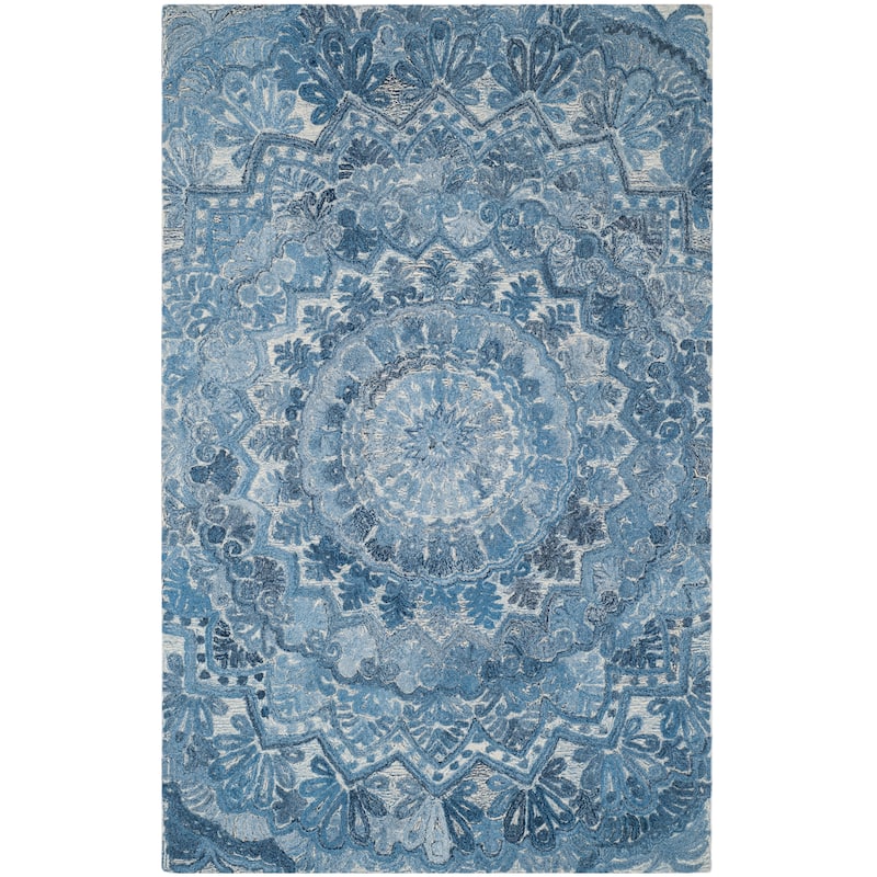 SAFAVIEH Handmade Marquee Genta Modern Medallion Wool Rug - 8' Square - Blue/Ivory - Square