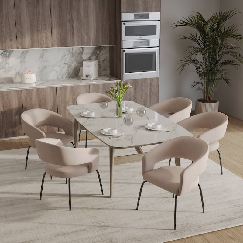 Open Back Dining Chair Upholstered in Leather or Velvet with Iron Legs