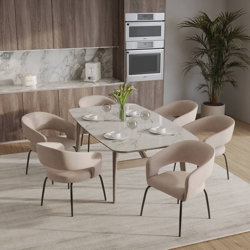 Open Back Dining Chair Upholstered in Leather or Velvet with Iron Legs Set of 4