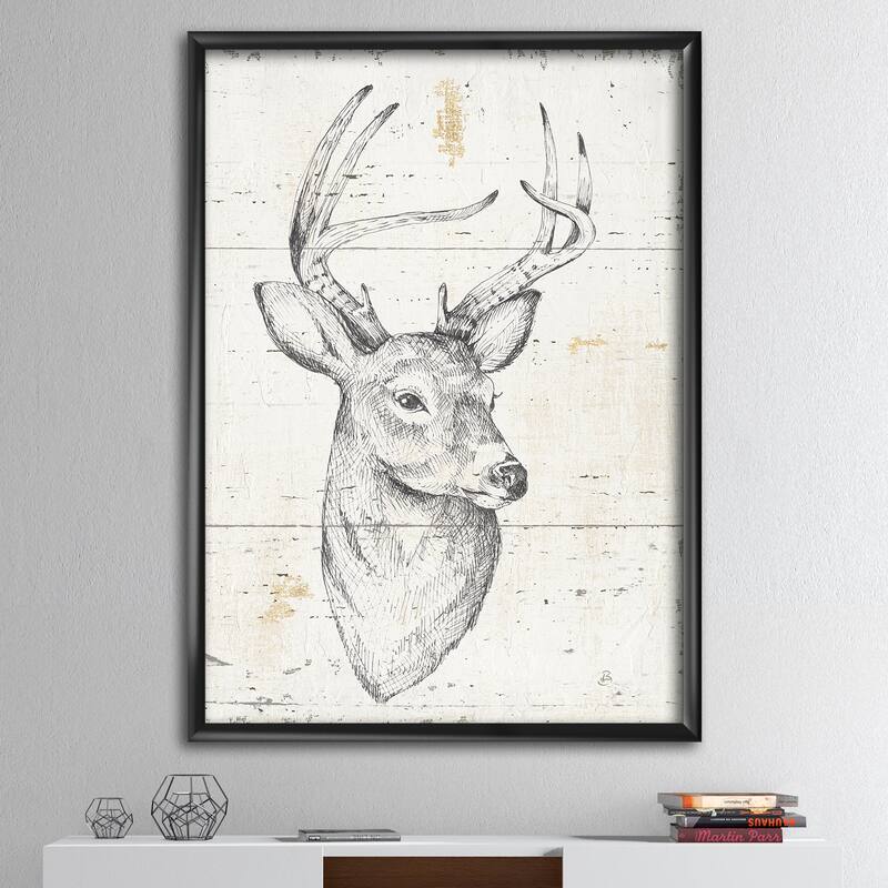 Designart "Deer Wild and Beautiful II" Wildlife Animal Framed Art Print - 30 in. wide x 40 in. high - Black