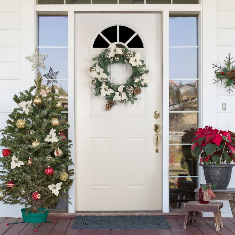 Decorated Cream Colored Poinsettia and Berry Artificial Christmas Wreath 24-Inch Unlit - 24"