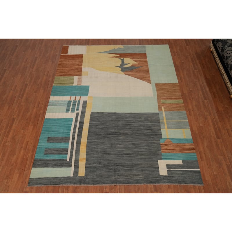 Hand Woven Southwestern Wool Multi-Colored Geometric Area Rug - 12' 8'' X 9' 9''