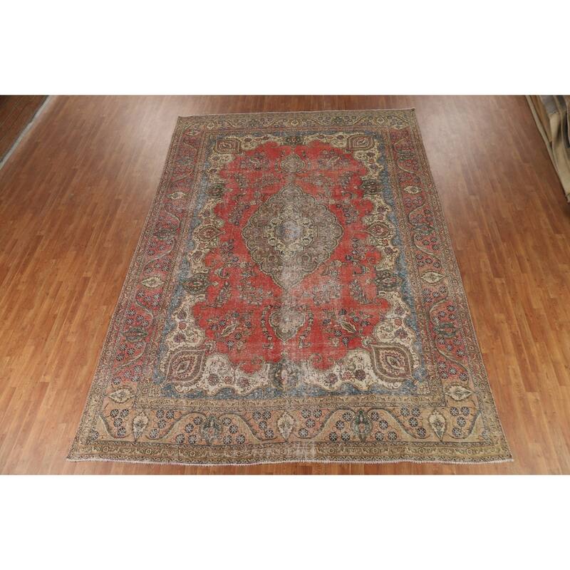 Traditional Tabriz Persian Vintage Rug Handmade Wool Carpet - 9'4" x 13'0"