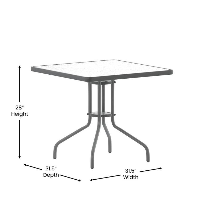 31.5" Square Tempered Glass Metal Table with Smooth Ripple Design Top