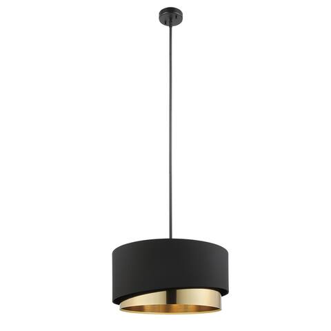 Manderline - 1-Light Pendant - Black Finish with Black and Gold Shade - 15.75"L X 15.75"W X 8.66"H