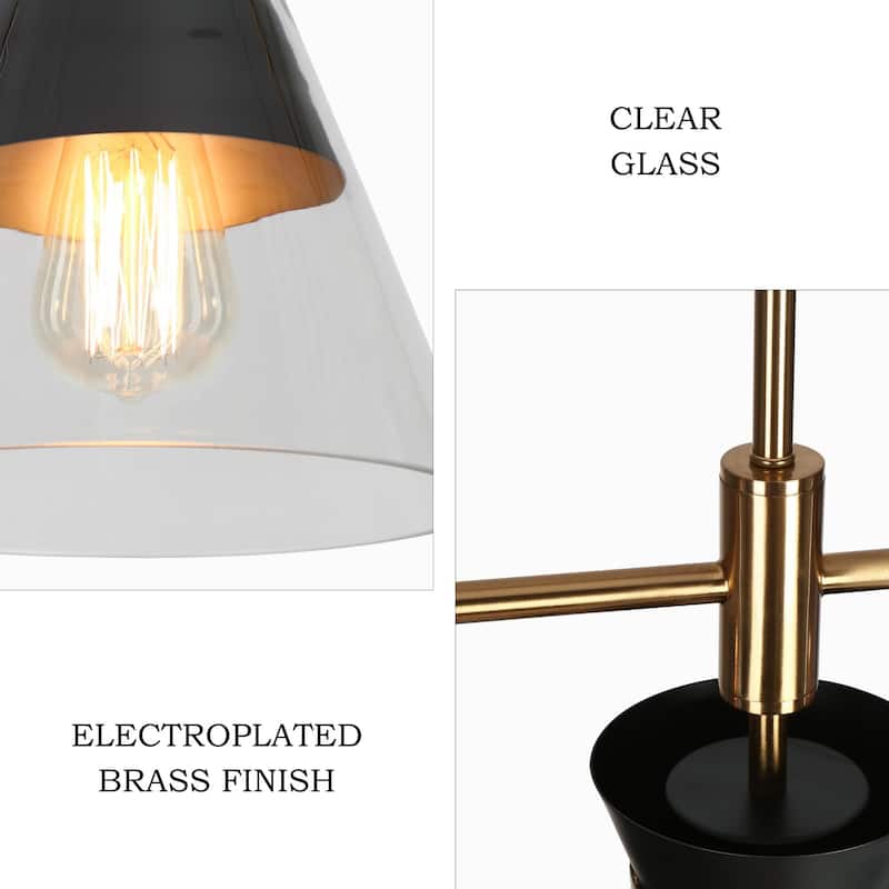 Modern 3-Light Black Gold Chandelier Kitchen Island Linear Bowl-Shaped Glass Pendant Lights for Dining Room - 40 x 8.5 x 13.2