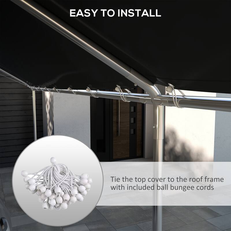 GDFStudio - Outdoor 9.6'x19.5' Carport Replacement Cover with UV Resistant PE Canopy & Ball Bungee Cords