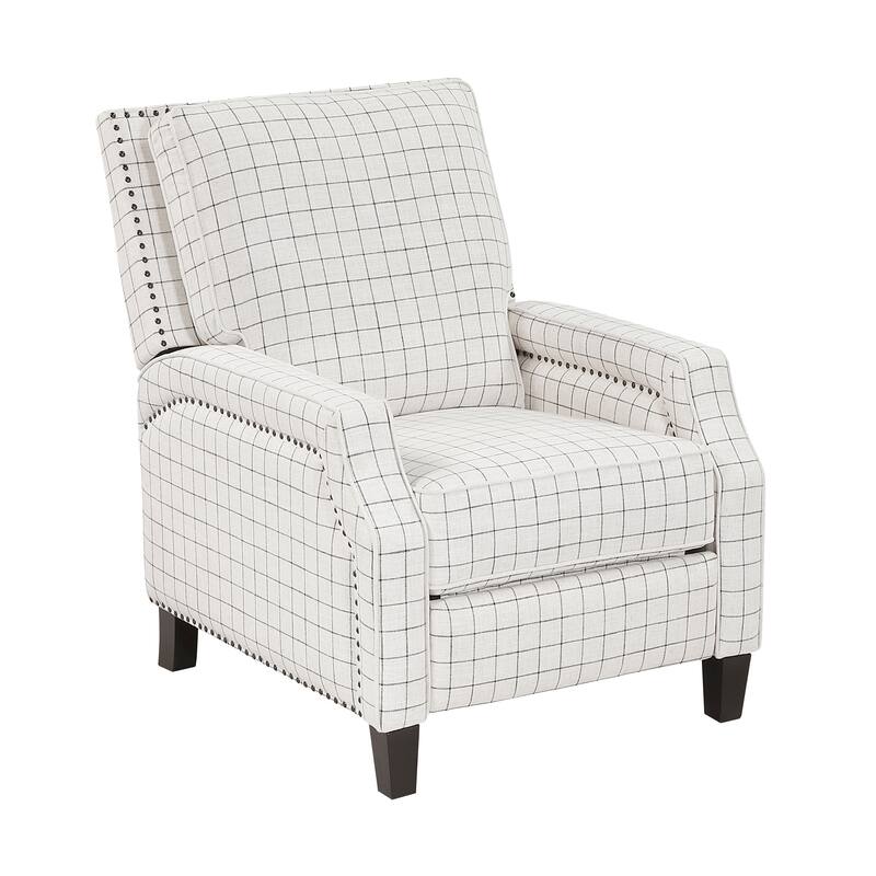 Beatrice 30" Textured Push back Recliner - Self-Reclining Motion - Off-white with black plaid pattern