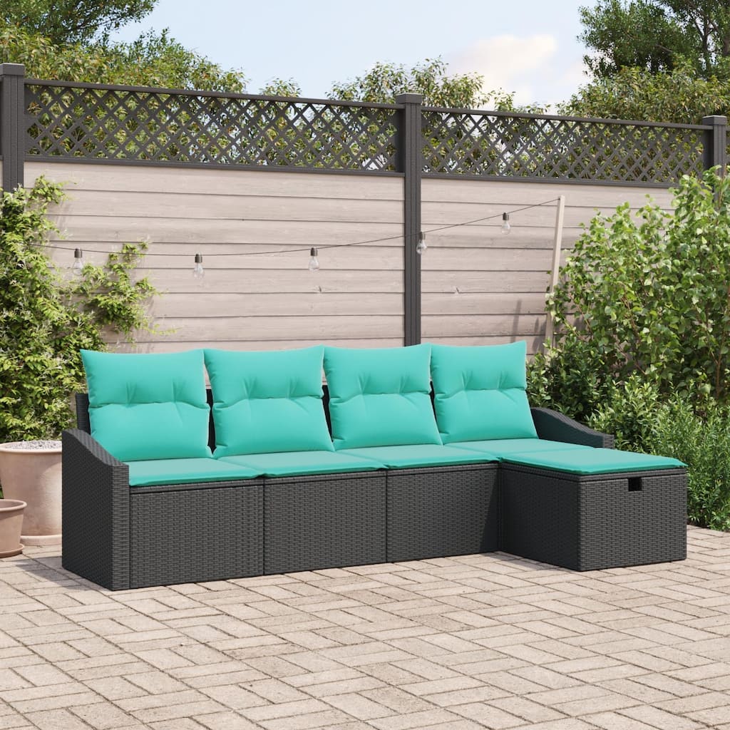vidaXL 5/6 Piece Garden Sofa Set with Cushions Black Poly Rattan - 91.7×46.1×27.2
