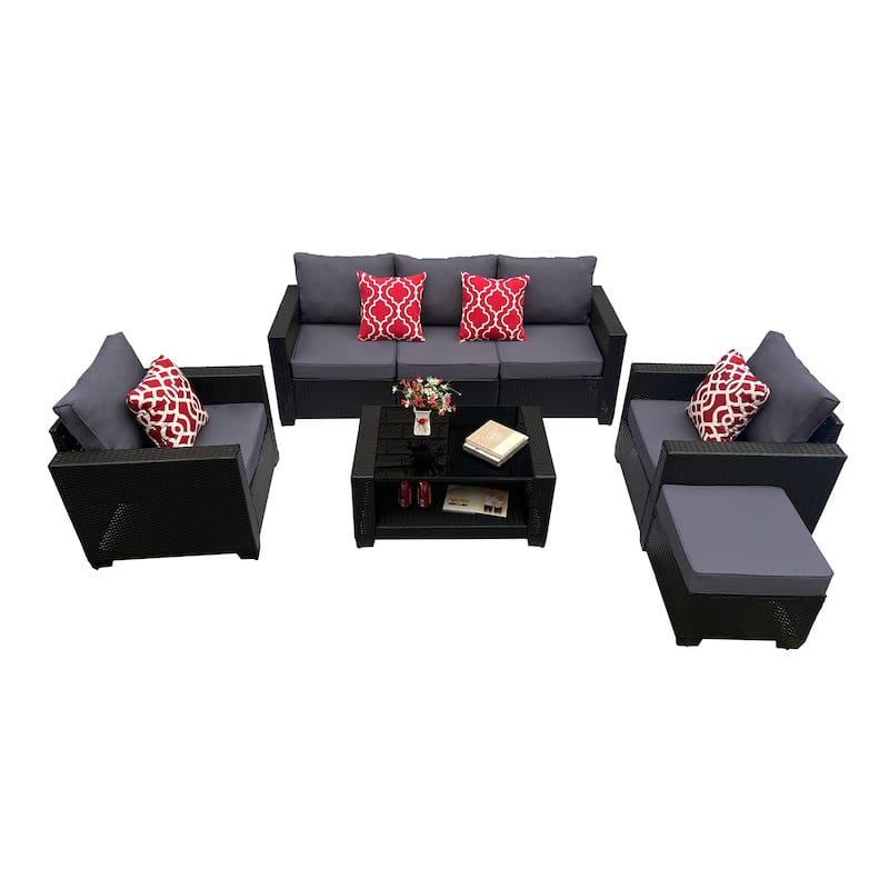 7-Piece Patio Outdoor Sofa Set with Coffee Table,3-Seater Sofa and Ottoman