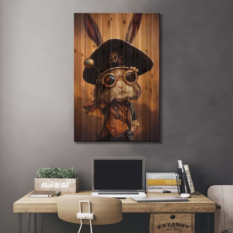 Rabbit Print On Wood by Durro Art - Multi-Color