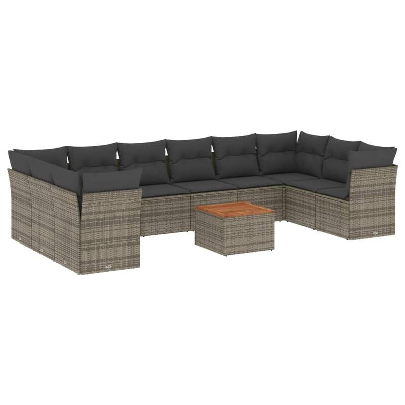 vidaXL Patio Sofa Set with Cushions Outdoor Furniture 11 Piece Poly Rattan - 21.7 x 21.7 x 14.6