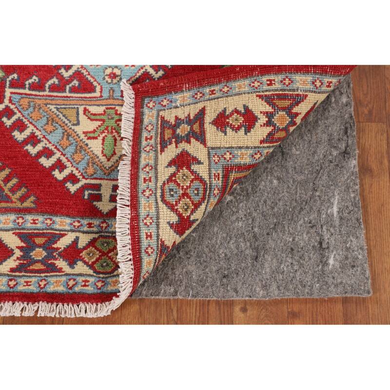 Red Geometric Kazak Oriental Accent Rug Handmade Wool Carpet - 2'8" x 3'11"