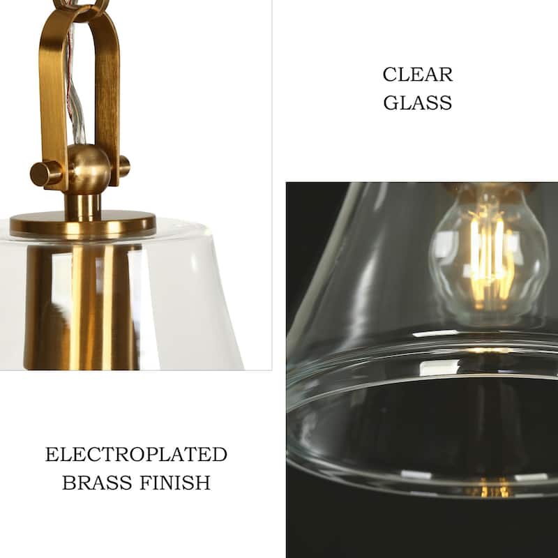Modern Chic 1-light Large Pendant Gold Brass Finish Kitchen Island Light with Clear Glass Shade for Dining Room - 9 " × 11.8 "