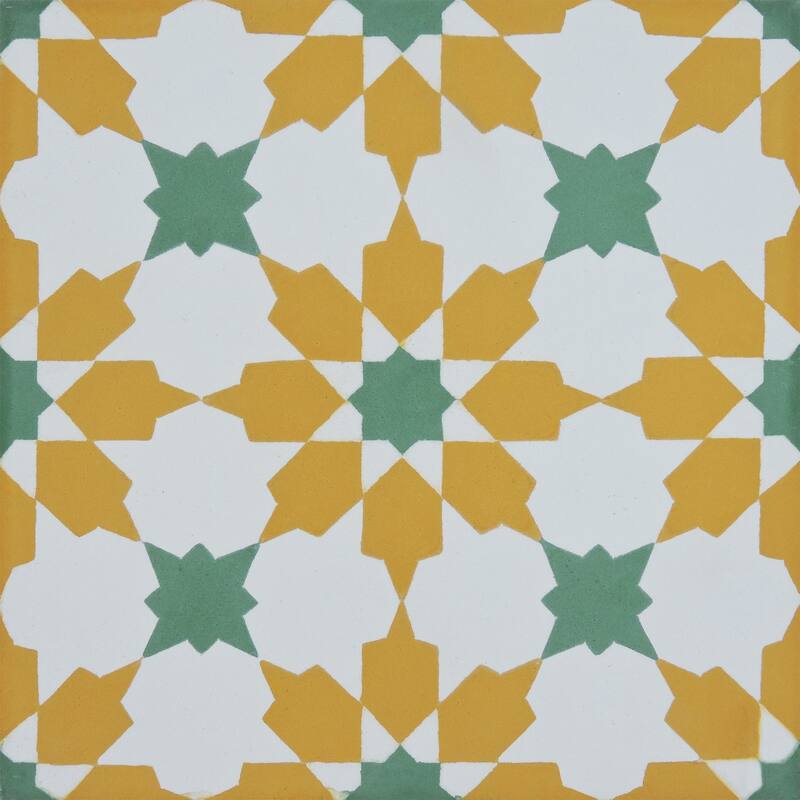 Ahfir Handmade Cement Tile, 8x8, Yellow/Green