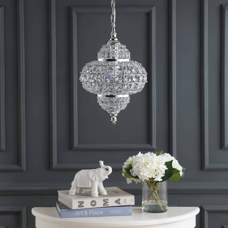 Juliette 12" Crystal/Metal LED Chandelier Pendant, Chrome by JONATHAN Y