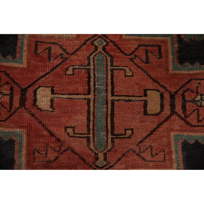 Geometric Pink Ardebil Persian Vintage Runner Rug Handmade Wool Carpet - 3'9"x 10'0"