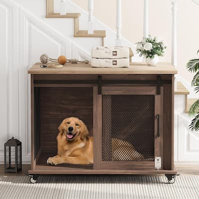 Furniture Dog Crate Table with Flip Top, Sliding Door, Divider