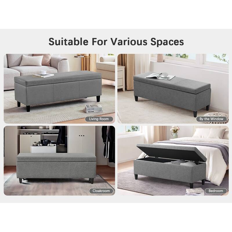 50.3" x 17.50" x 18" Upholstered Rectangular Storage Ottoman-Faux Leather