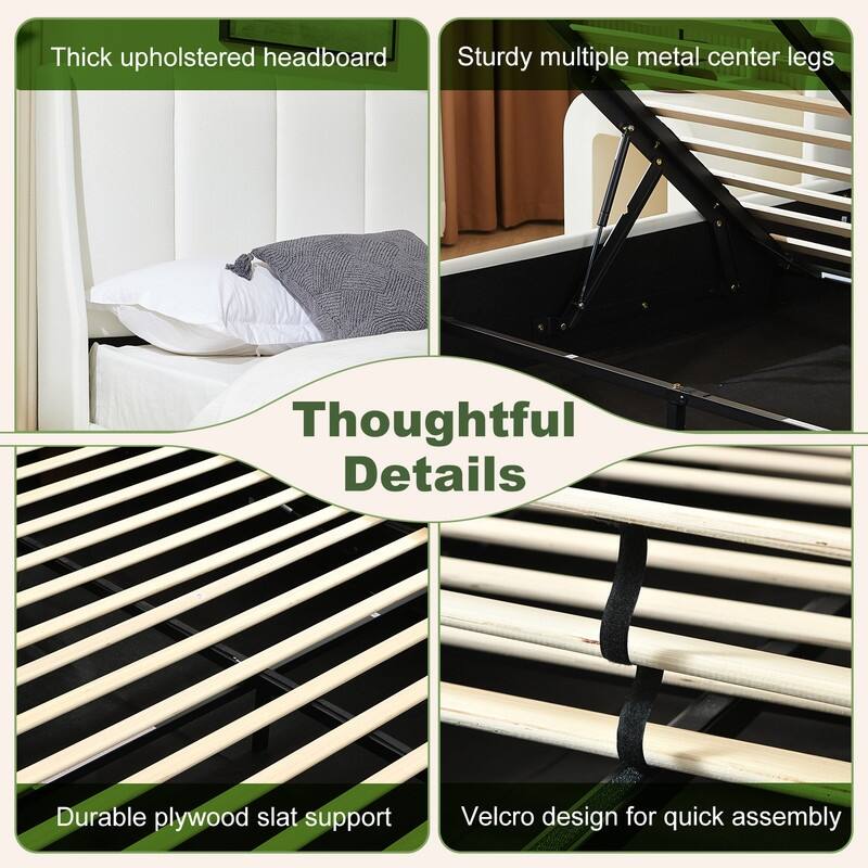 Linen Wingback Hydraulic Lift Up Storage Upholstered Platform Bed