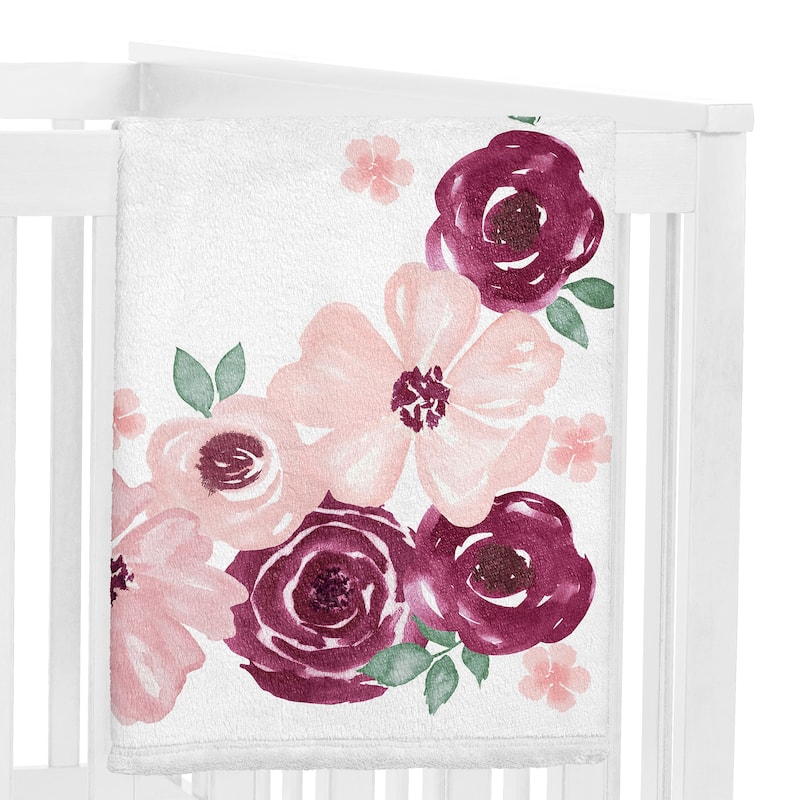 Burgundy Pink Watercolor Floral Girl Baby Monthly Milestone Blanket - Blush Maroon Wine Rose Green Shabby Chic Flower Farmhouse