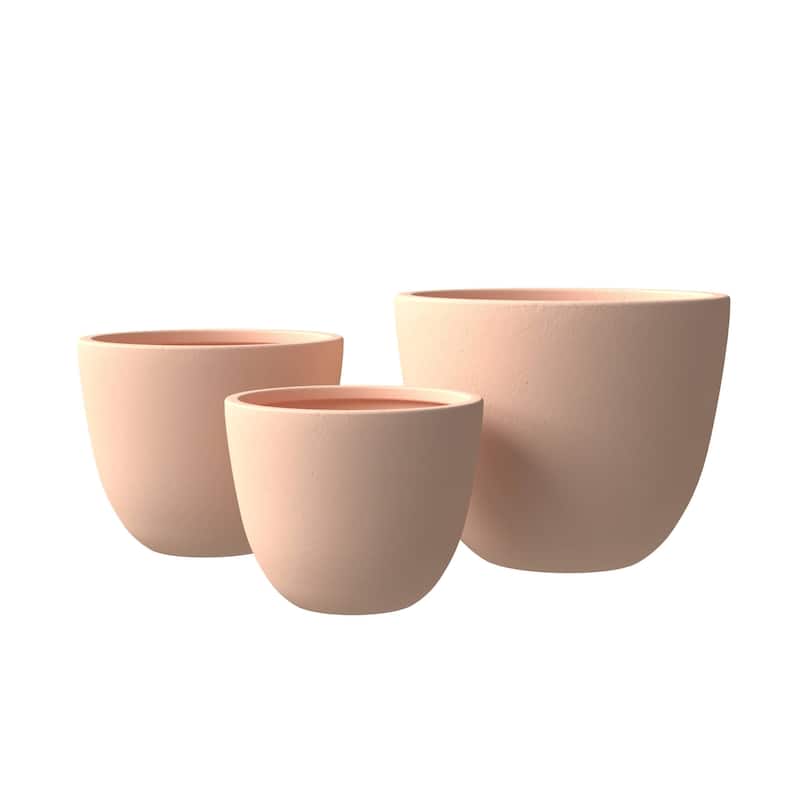 Dahlia 3-Piece Modern Round Planter Set, Durable Fiberstone & Clay Pots for Indoor & Outdoor Plants